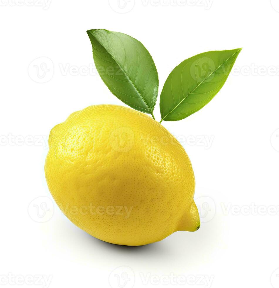 AI generated Lemon with leaf isolated on white background. AI Generated photo