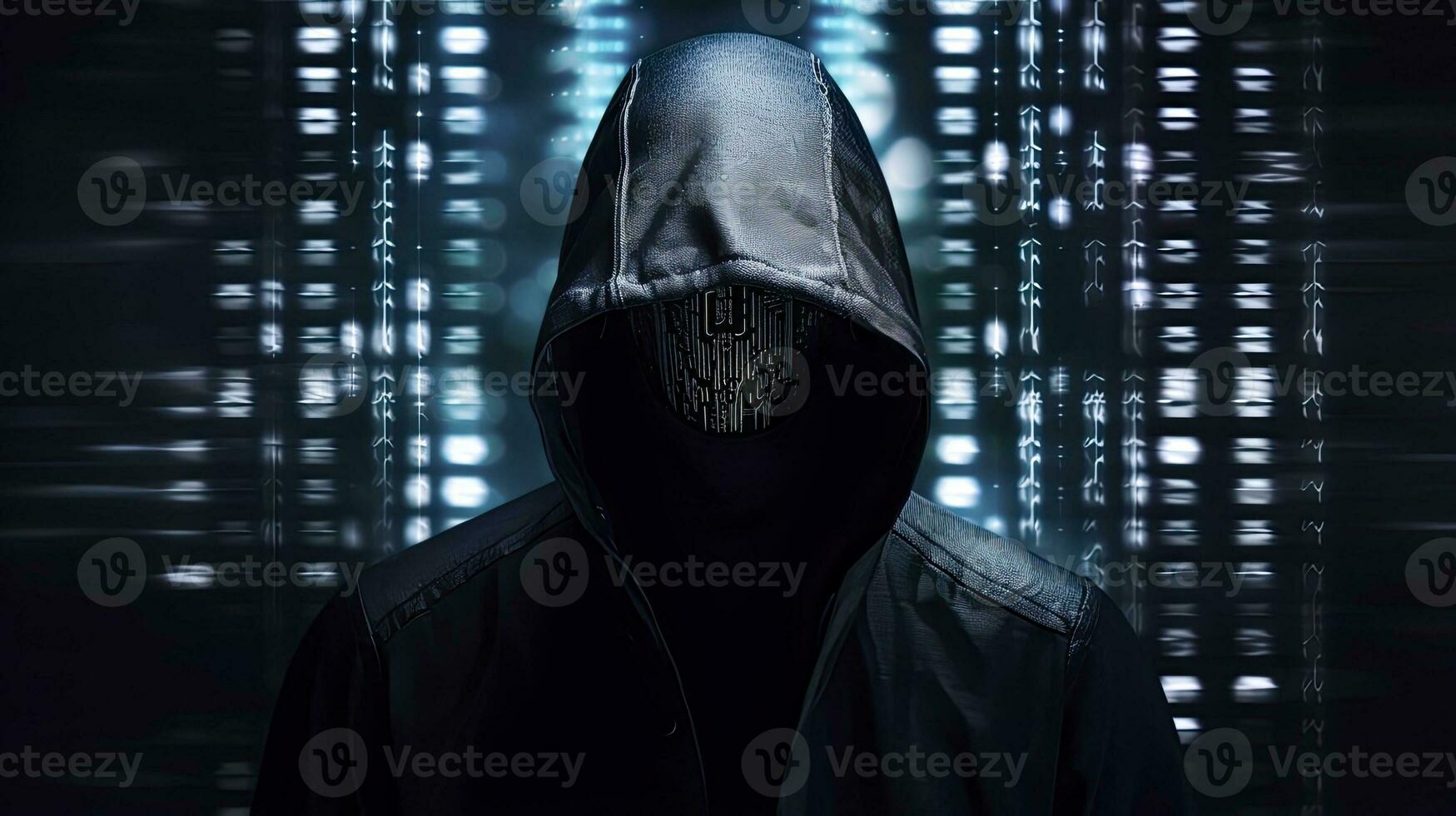 ai generado binario intriga. anónimo robótico hacker concepto de hackear. ai generado foto