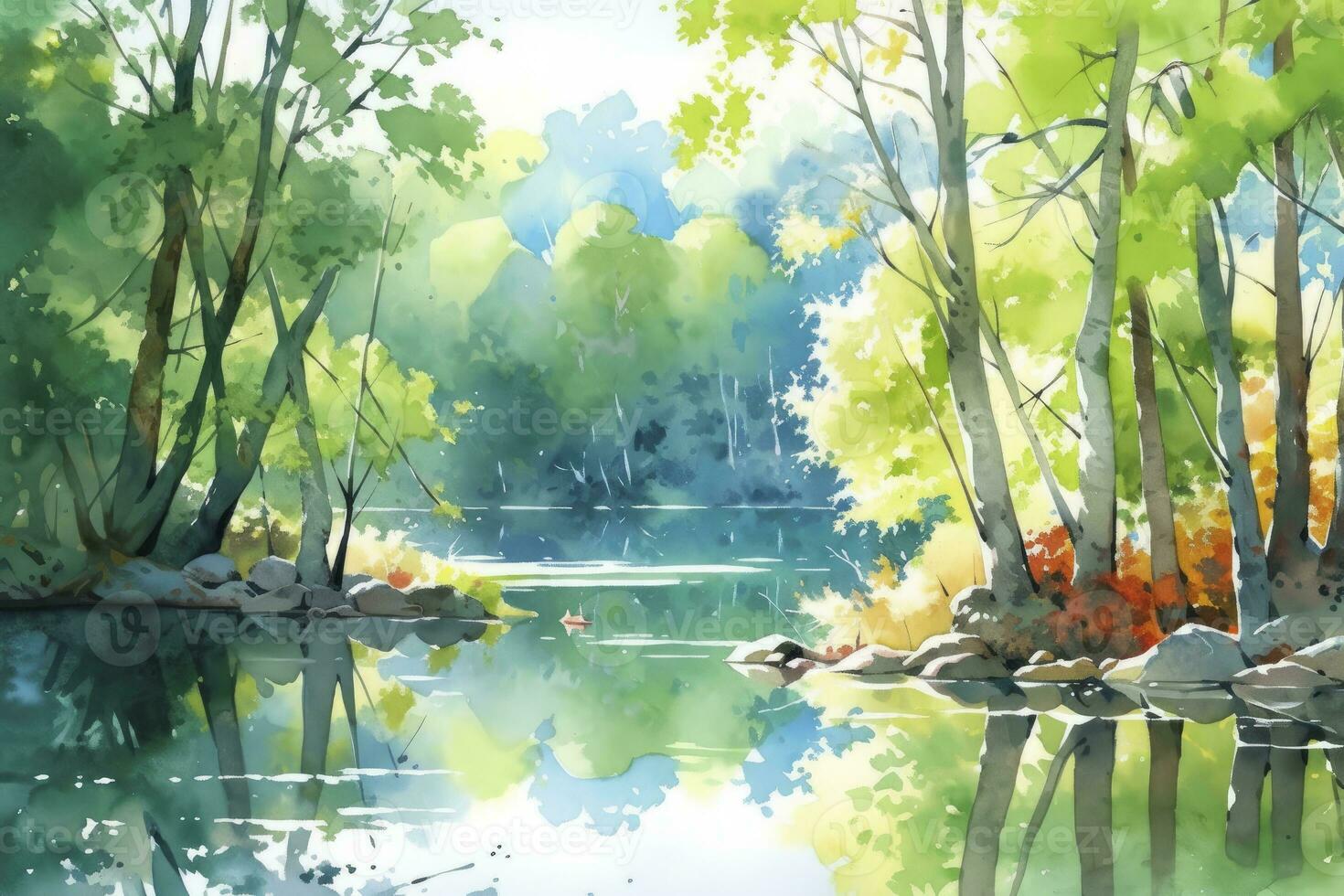 AI generated The serenity of a secluded forest lake.AI Generated photo