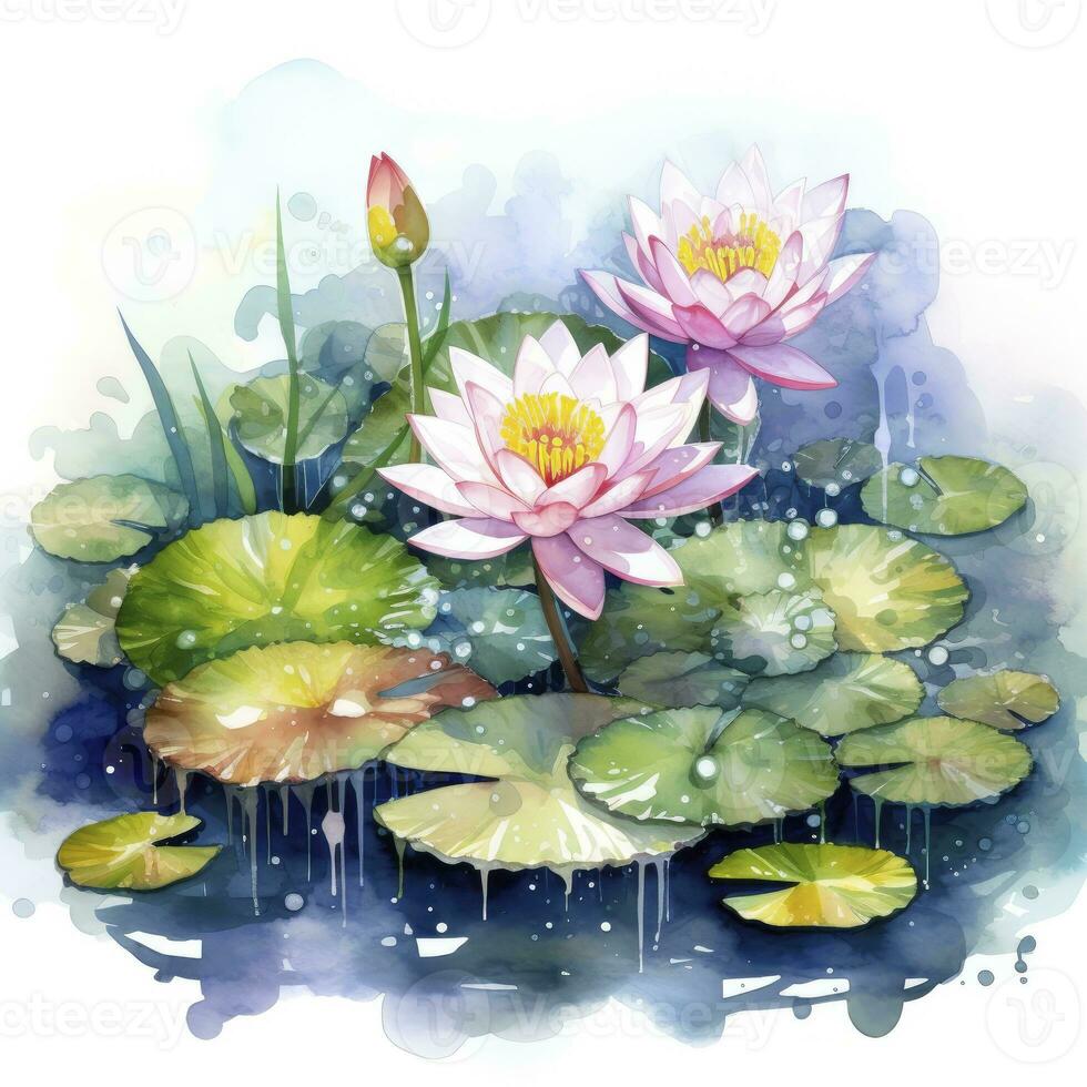 AI generated Water Lily in Pond. Watercolor design. AI Generated photo