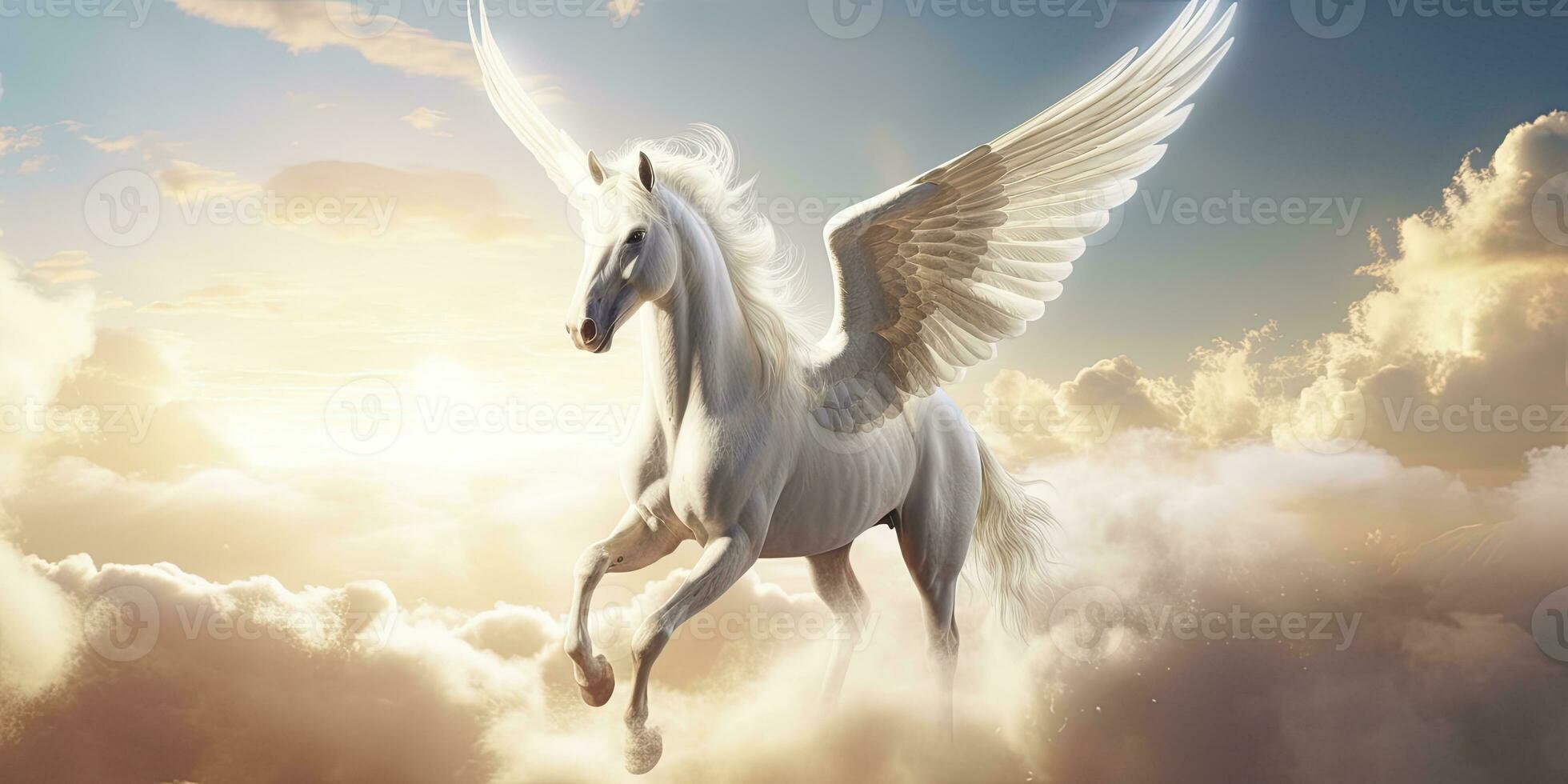 AI generated A white horse with wings. AI Generated photo