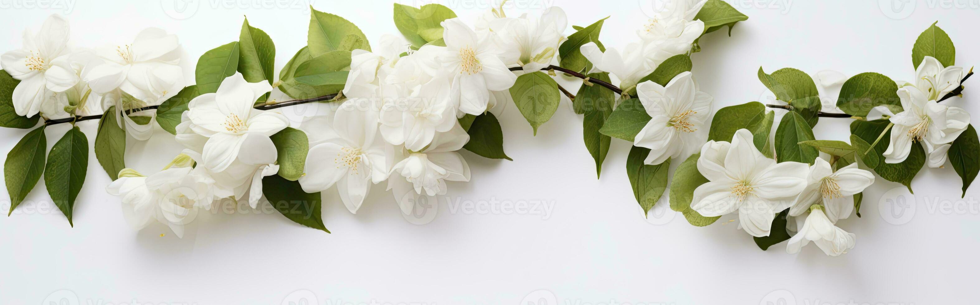 AI generated Jasmine flowers on white surface. AI Generated photo