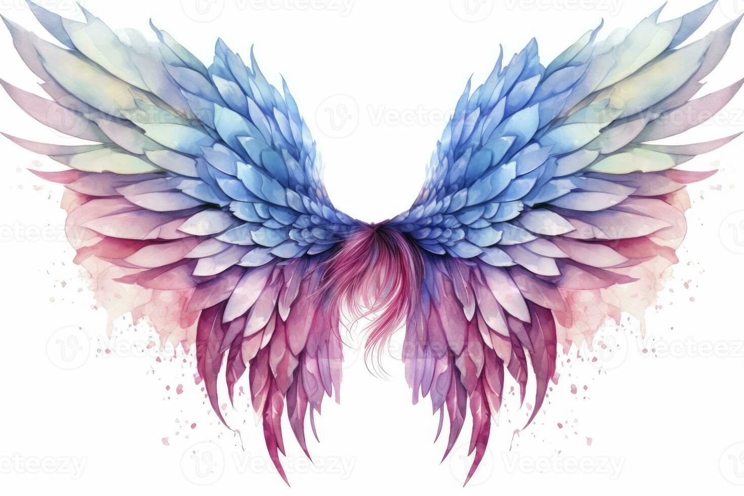 AI generated Beautiful magic watercolor blue pink wings. AI Generated photo