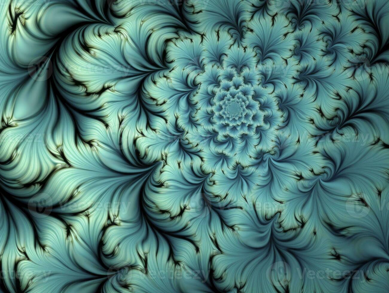 AI generated Aqua and Green psychedelic fractal.  AI Generated photo