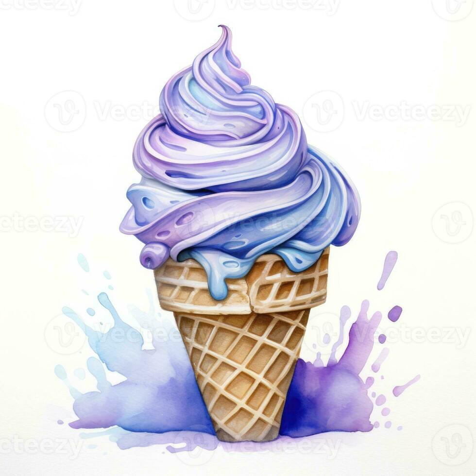 AI generated Watercolor ice cream in a waffle cone. AI Generated photo