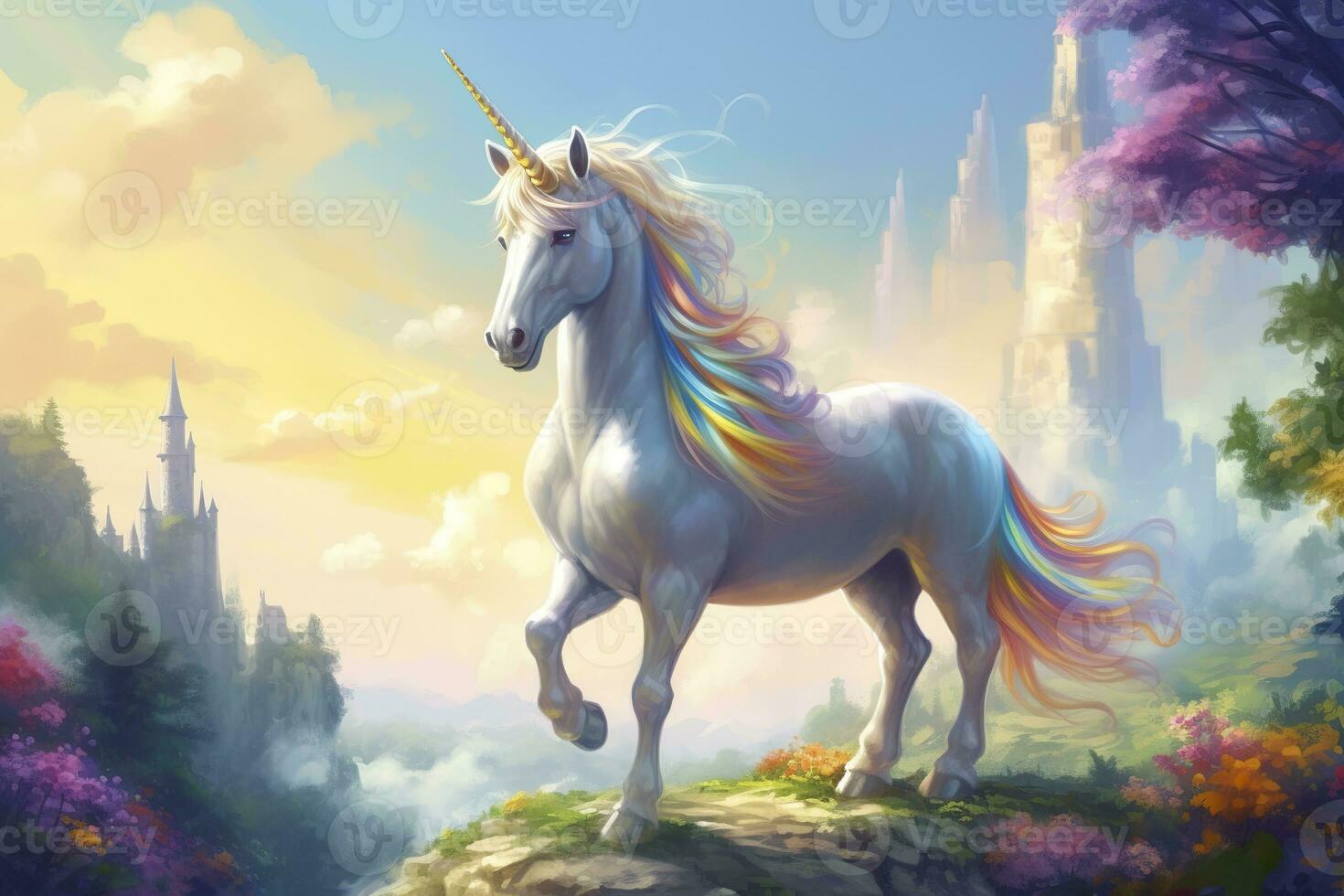 AI generated Beautiful unicorn with light colors. AI Generative photo