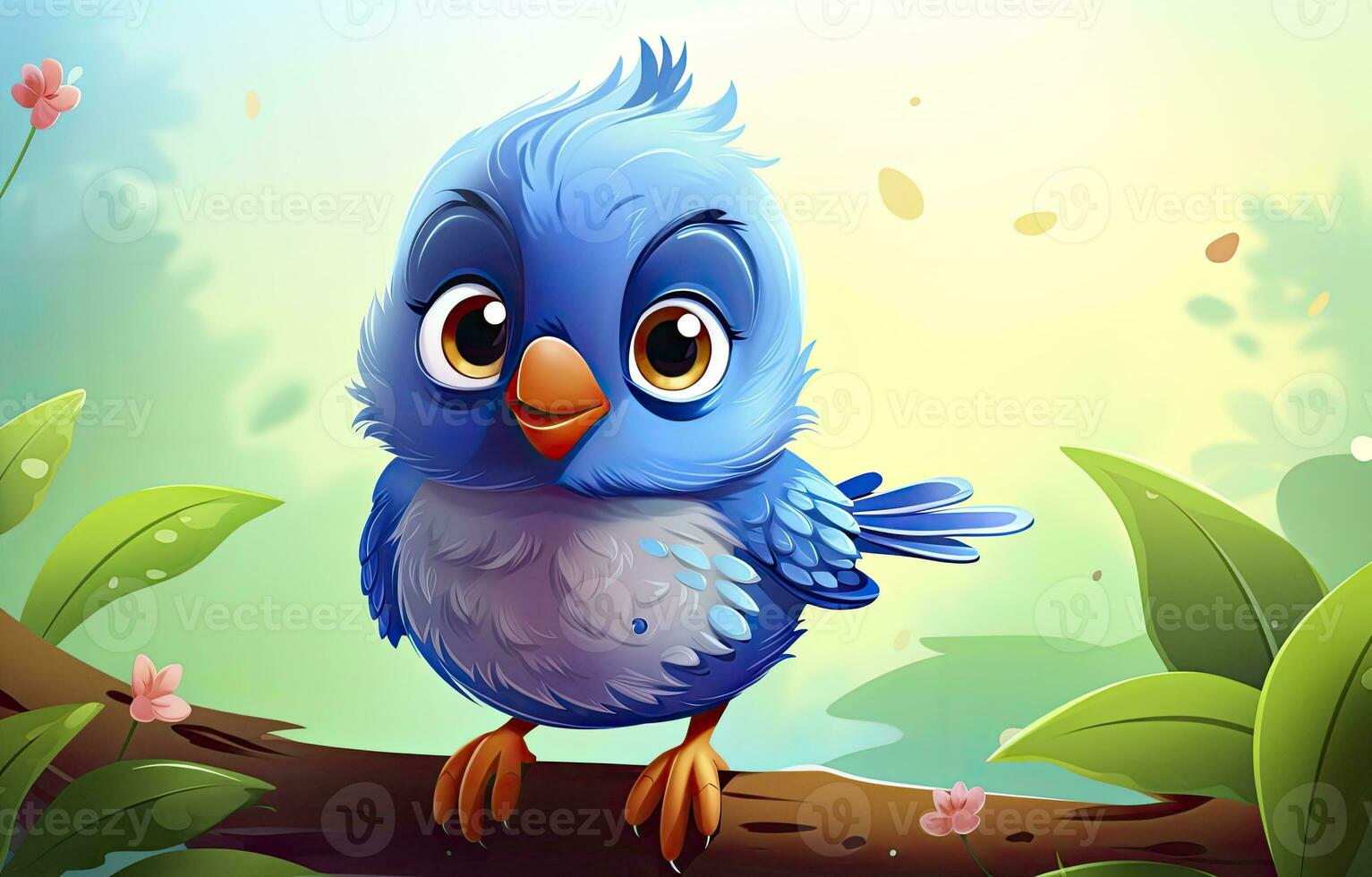 AI generated Cute little bird with a  nature background.  AI Generated. photo