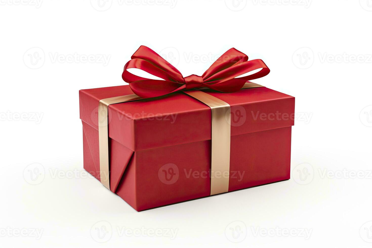 AI generated Gift box with red ribbon isolated on white background. AI Generated photo