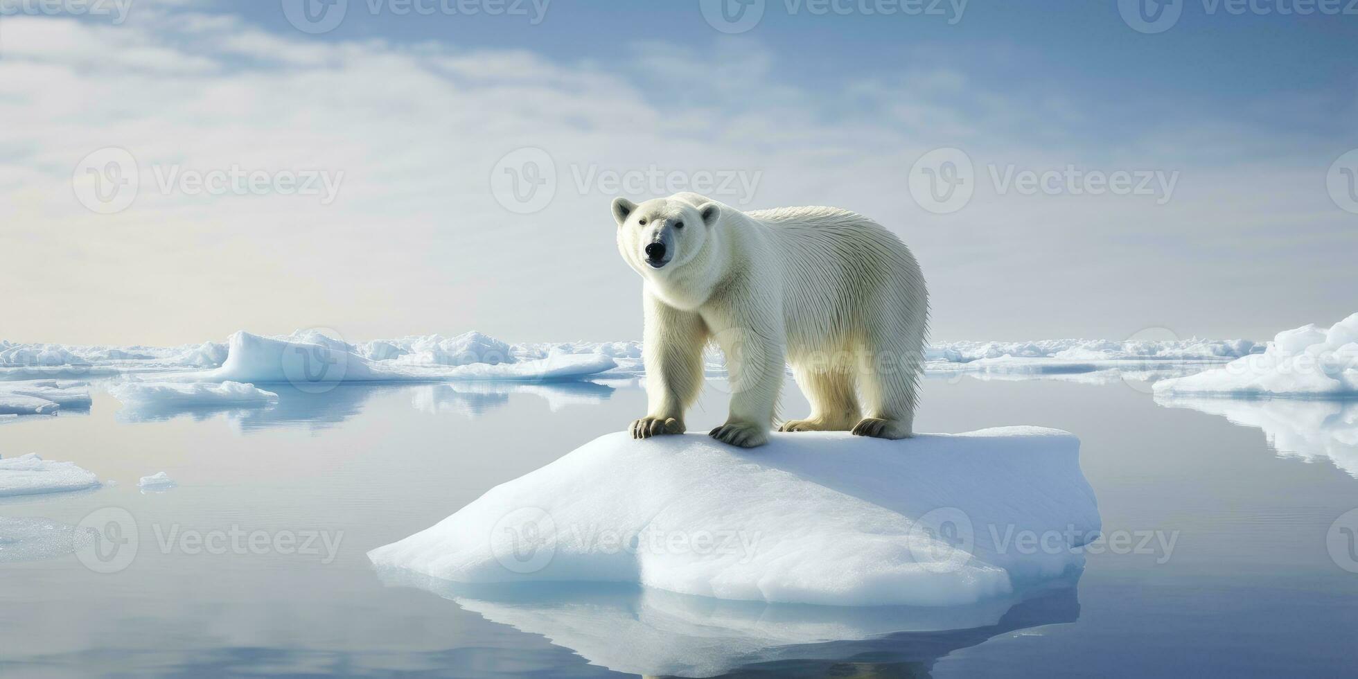 AI generated Polar bear on ice floe. Melting iceberg and global warming. AI Generated photo