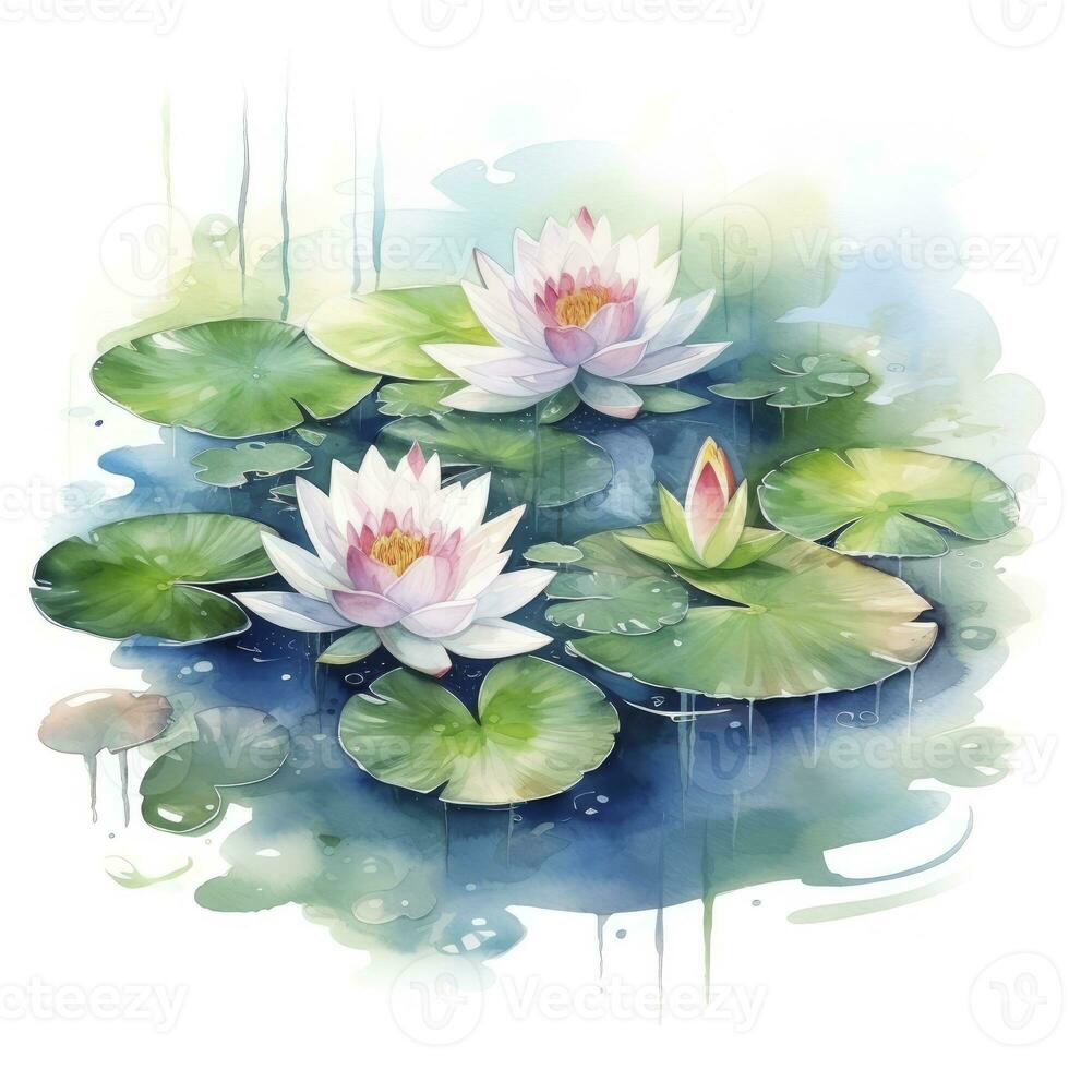 AI generated Water Lily in Pond. Watercolor design. AI Generated photo