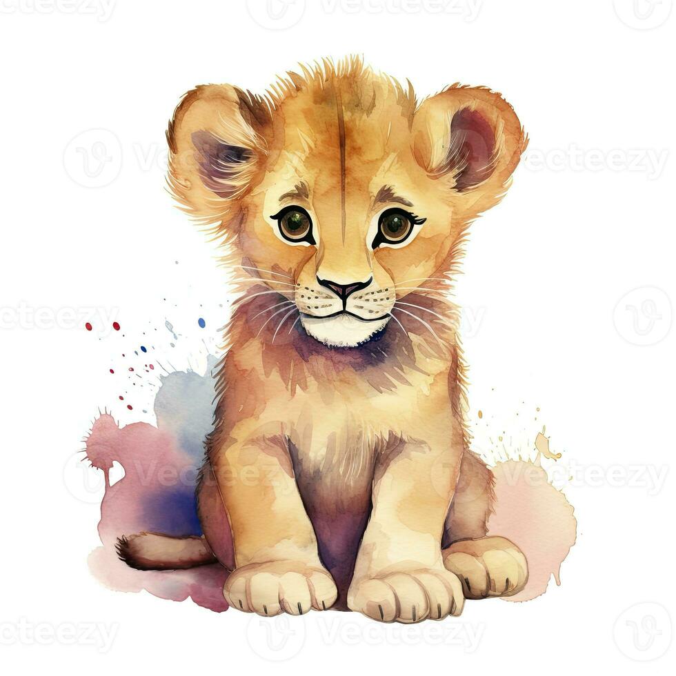 AI generated Watercolor Baby Lion. AI Generated photo