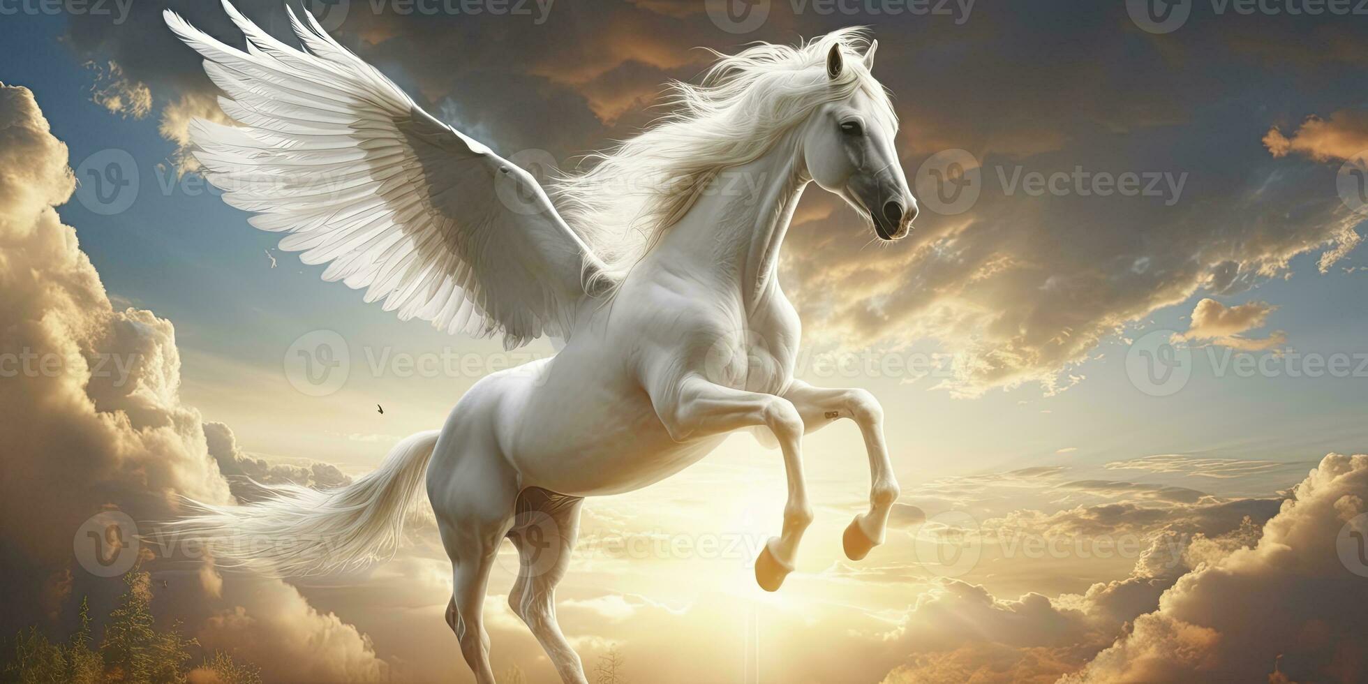 AI generated A white horse with wings. AI Generated photo