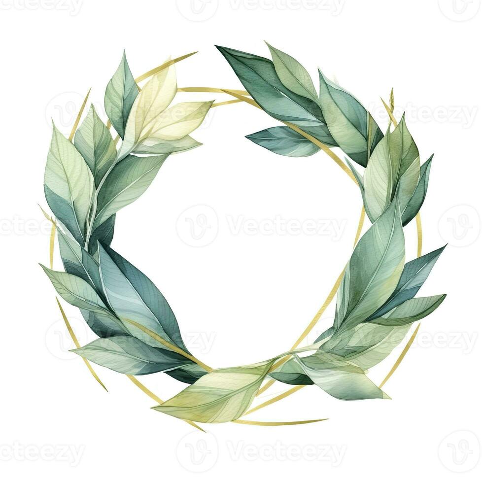 AI generated Watercolor geometry shape wreath with green leaf. AI Generated photo