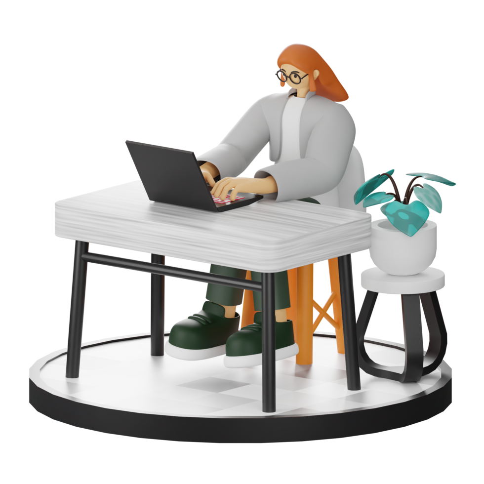 3d Illustration von ein Teenager weiblich Programmierer beim das Computer Schreibtisch png