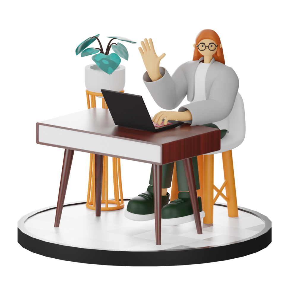 3D Illustration of a Teenage Female Programmer at the Computer Desk png