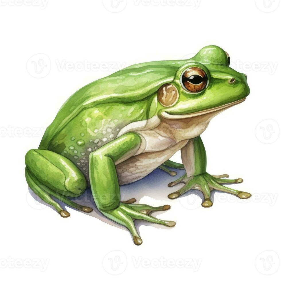 AI generated Watercolor green frog on white background.  AI Generated photo