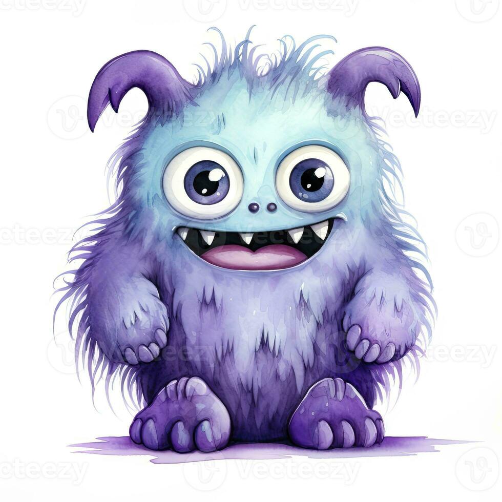 AI generated Watercolor cute monster on white background. AI Generated photo