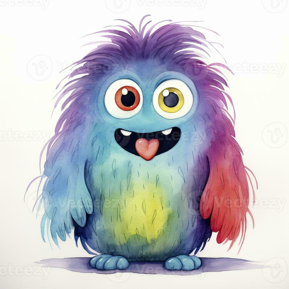 AI generated Watercolor cute monster on white background. AI Generated photo