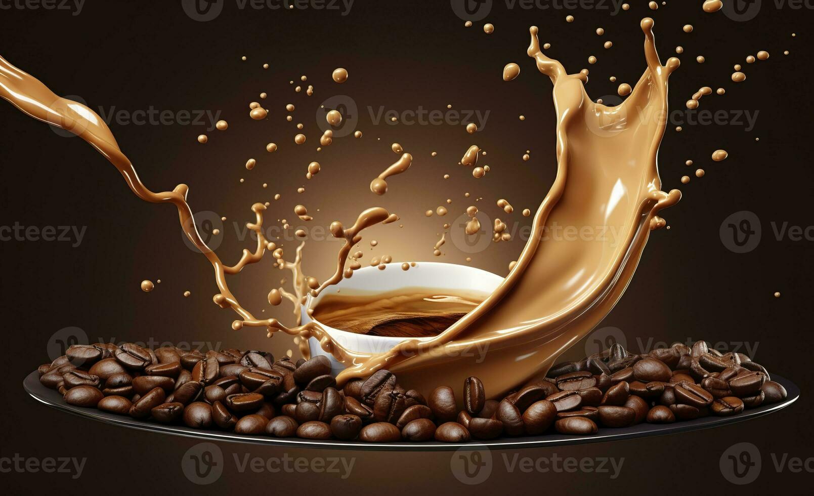 AI generated hot liquid coffee splash with Coffee Bean falling, 3d illustration. AI Generated photo