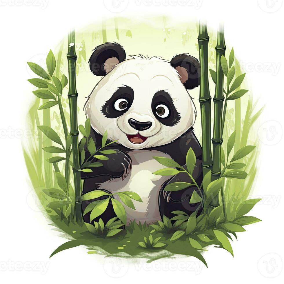 AI generated Cute panda in the middle of a bamboo forest. T-shirt design. AI Generated photo