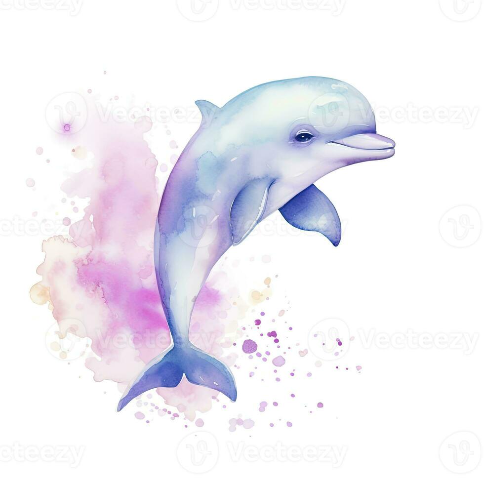 AI generated Watercolor fantasy Baby Dolphin clip art isolated white background. AI Generated photo