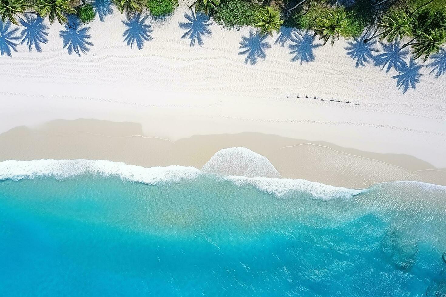 AI generated Top view aerial image from drone of an stunning beautiful sea landscape beach with turquoise water with copy space photo