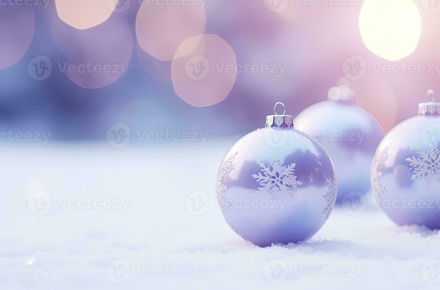 AI generated Christmas decorations ball on snow background. AI Generated photo