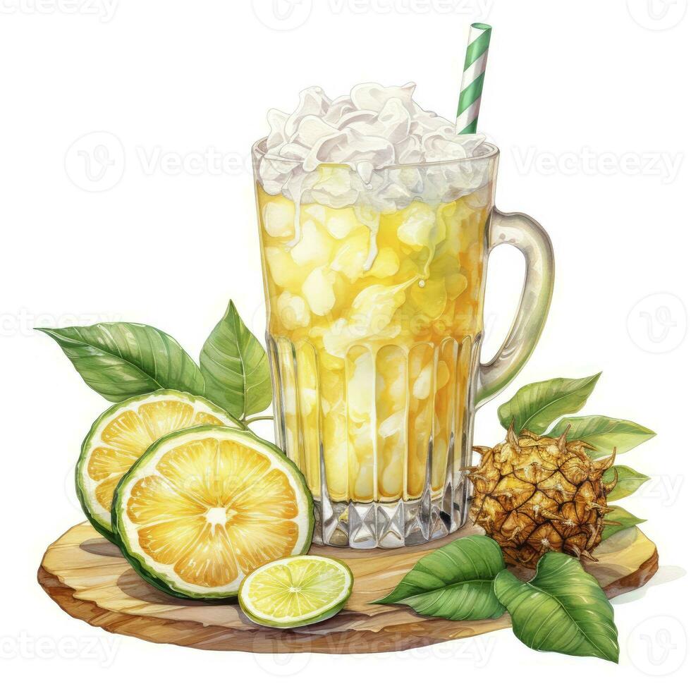 AI generated Watercolor jack fruit cream soda, Japanese soda. AI Generated photo