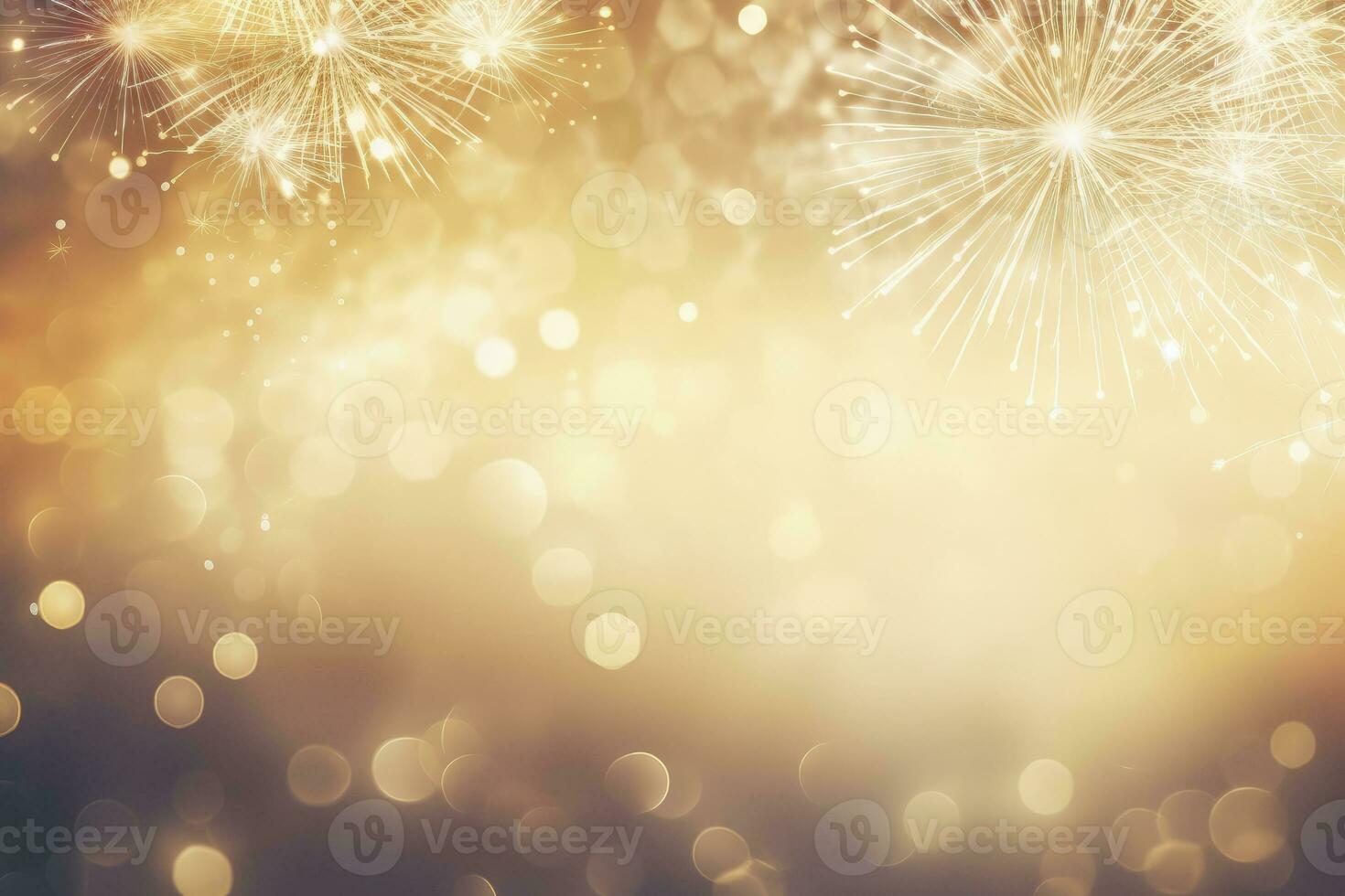 AI generated Gold Vintage Fireworks and bokeh on New Year's Eve and copy space. AI Generated photo