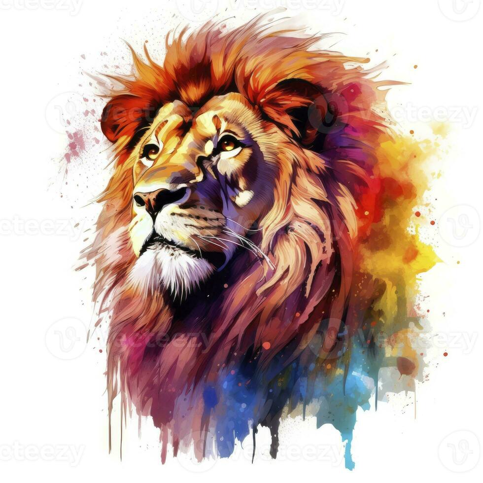 AI generated Watercolor Lion on a white background. For T-shirt Design. AI Generated photo