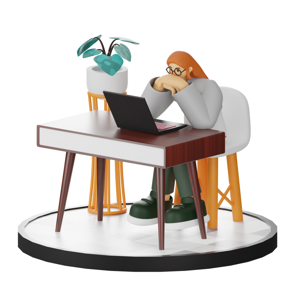 3D Illustration of a Teenage Female Programmer at the Computer Desk png