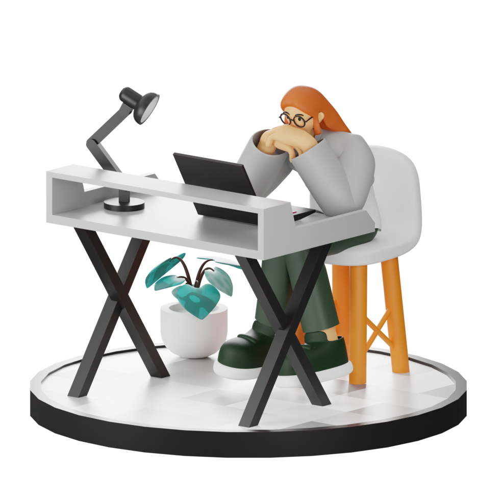 3D Illustration of a Teenage Female Programmer at the Computer Desk png