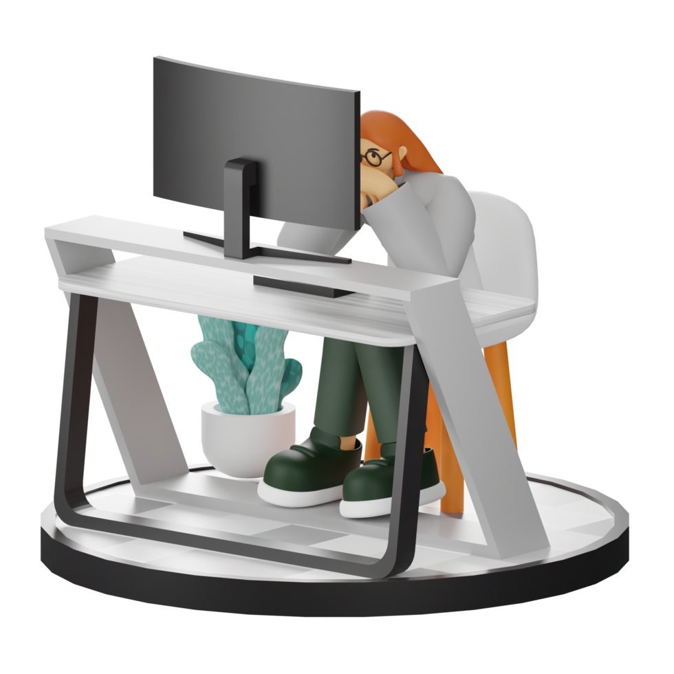 3D Illustration of a Teenage Female Programmer at the Computer Desk png