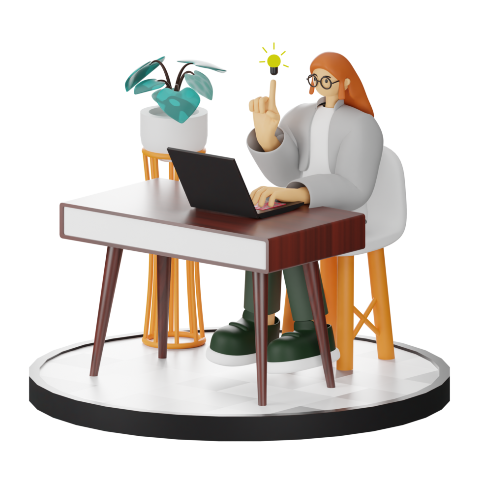 3D Illustration of a Teenage Female Programmer at the Computer Desk png