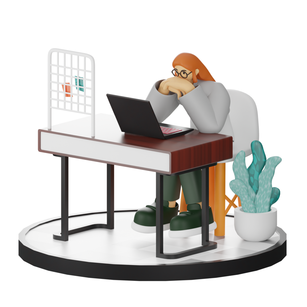 3D Illustration of a Teenage Female Programmer at the Computer Desk png