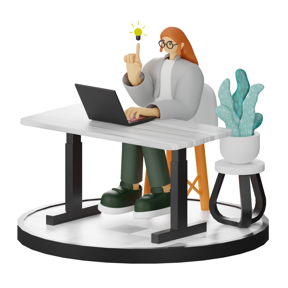 3D Illustration of a Teenage Female Programmer at the Computer Desk png