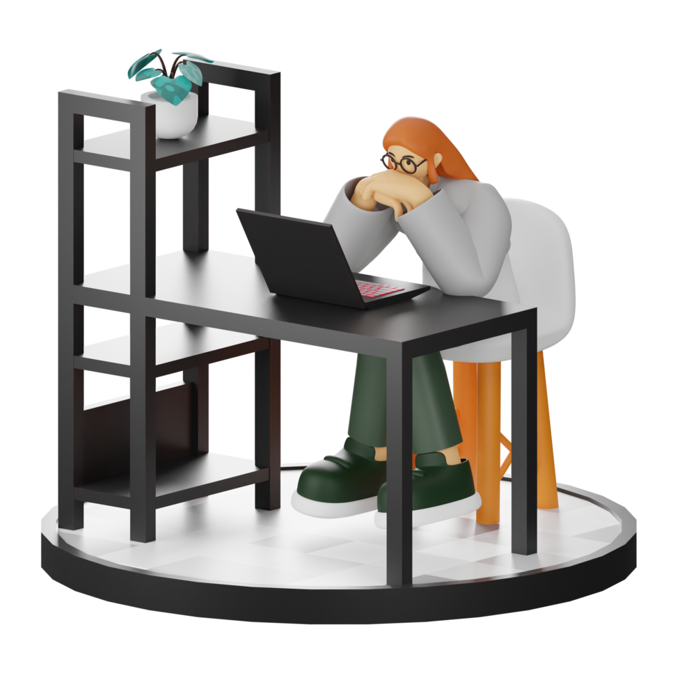 3D Illustration of a Teenage Female Programmer at the Computer Desk png