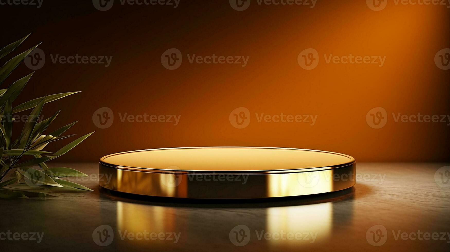 AI generated 3d rendered empty display elegant luxury black and gold theme podium with leaves Minimal scene for product display presentation photo