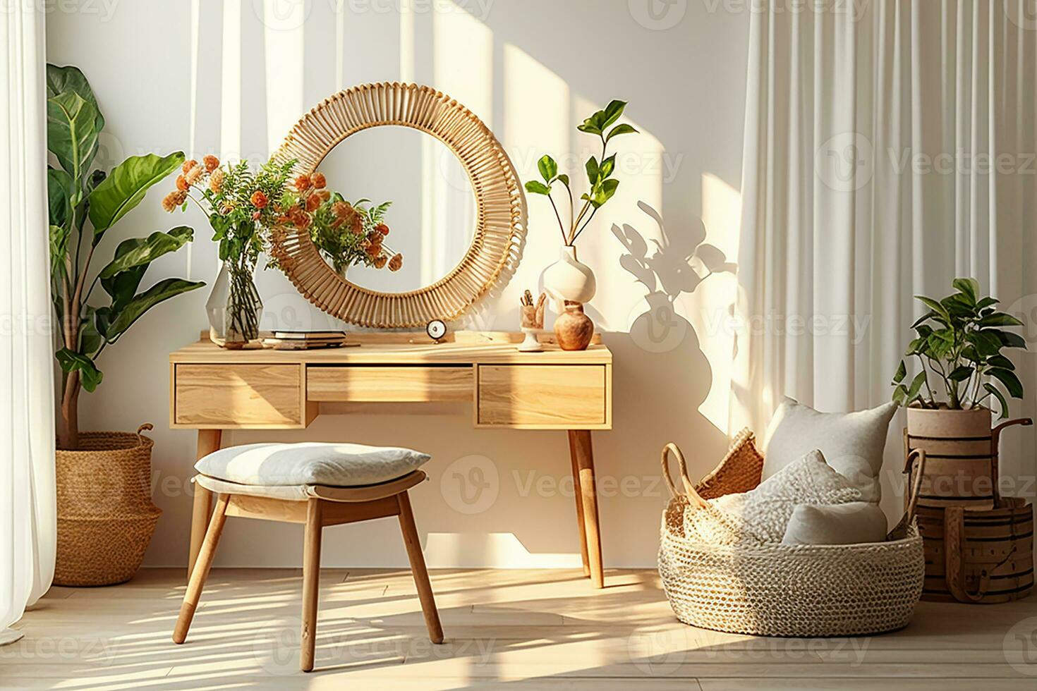 ai generado 3d prestados mínimo estilo moderno mueble en vivo habitación interior diseño con moderno silla foto