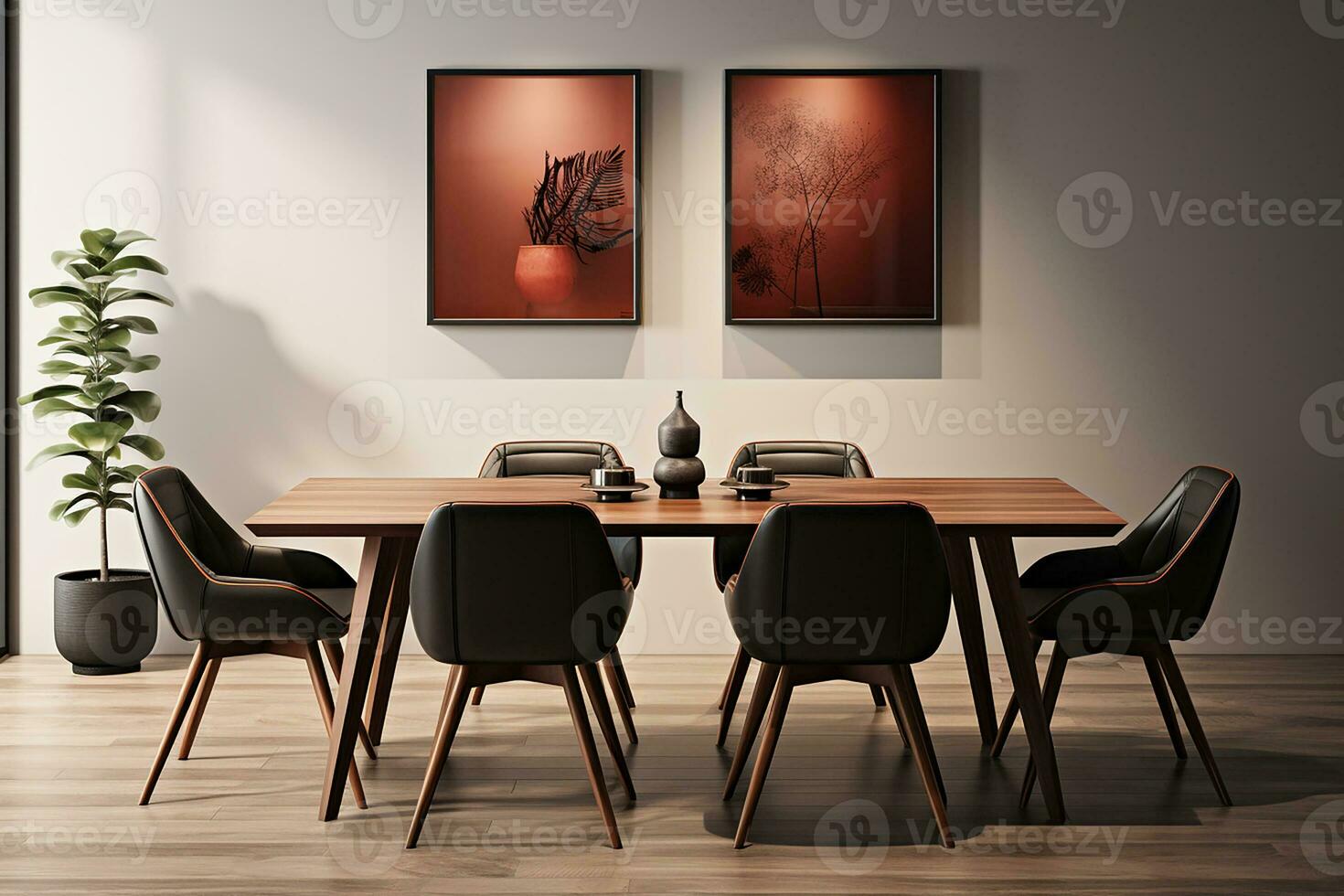 AI generated 3d rendered Minimal style Modern dining room with and interior design with chair and dining table photo