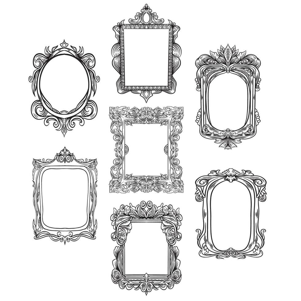 Sets of Decorative Engraving Outline Frames vector