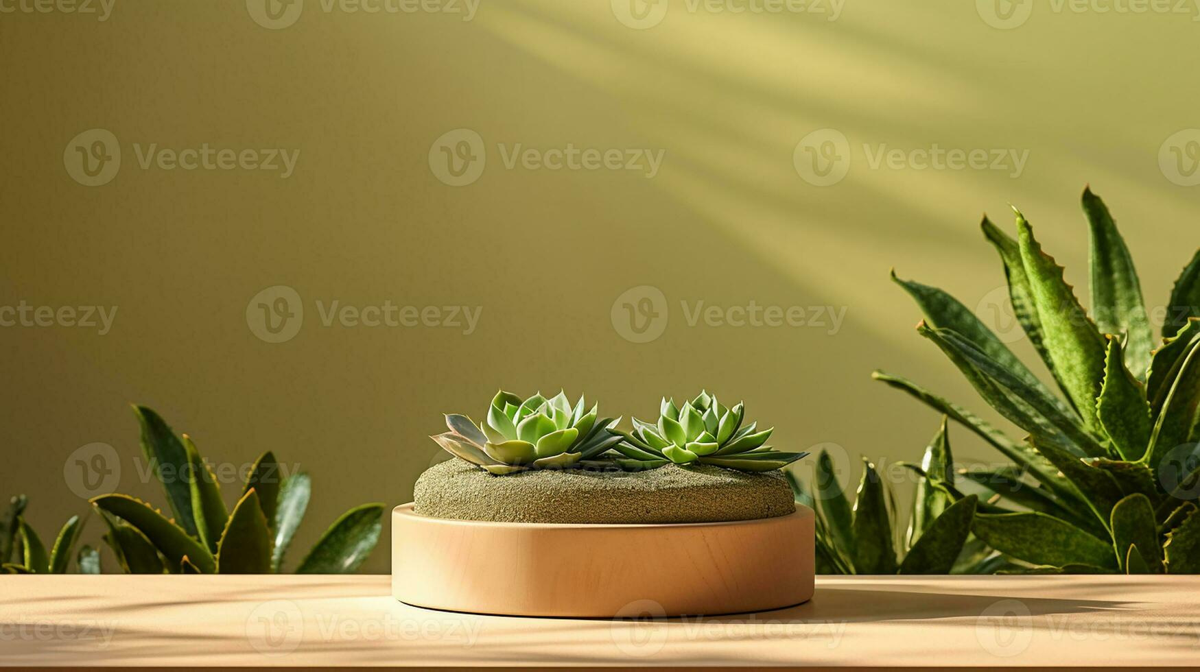 AI generated 3d rendered abstract empty display podium with leaves Minimal scene for product display presentation photo