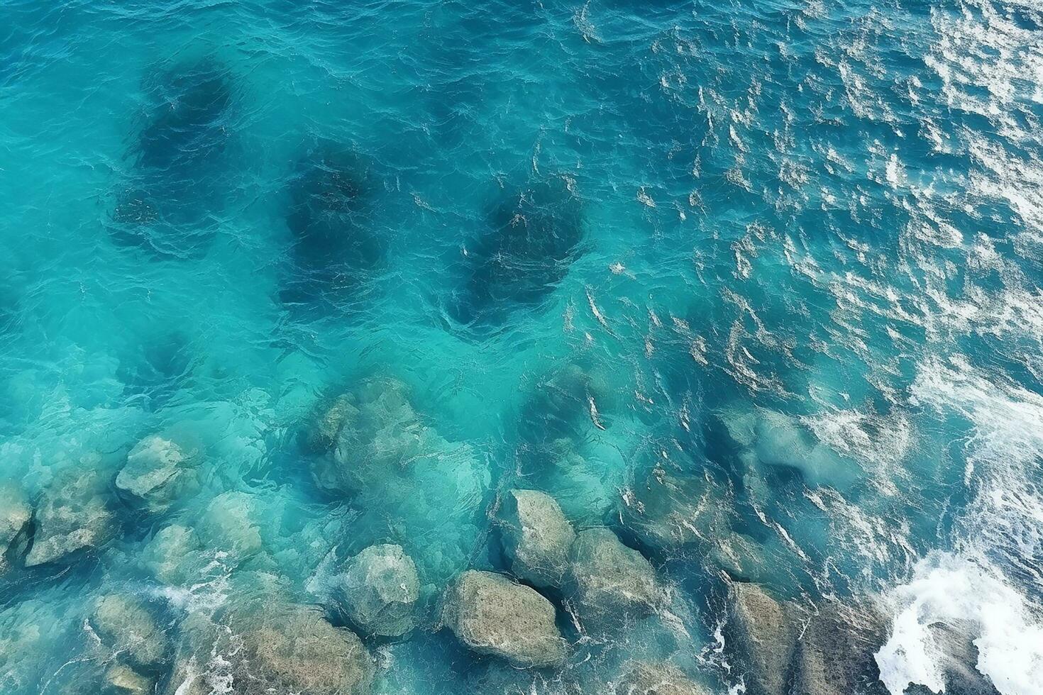 AI generated Top view aerial image from drone of an stunning beautiful sea landscape beach with turquoise water with copy space photo