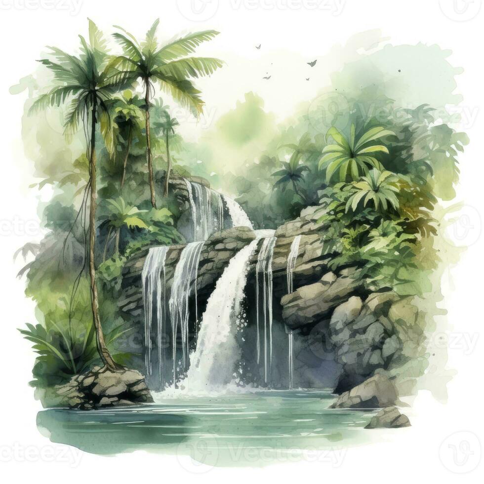 AI generated Green tropical waterfall in the forest. AI Generated photo