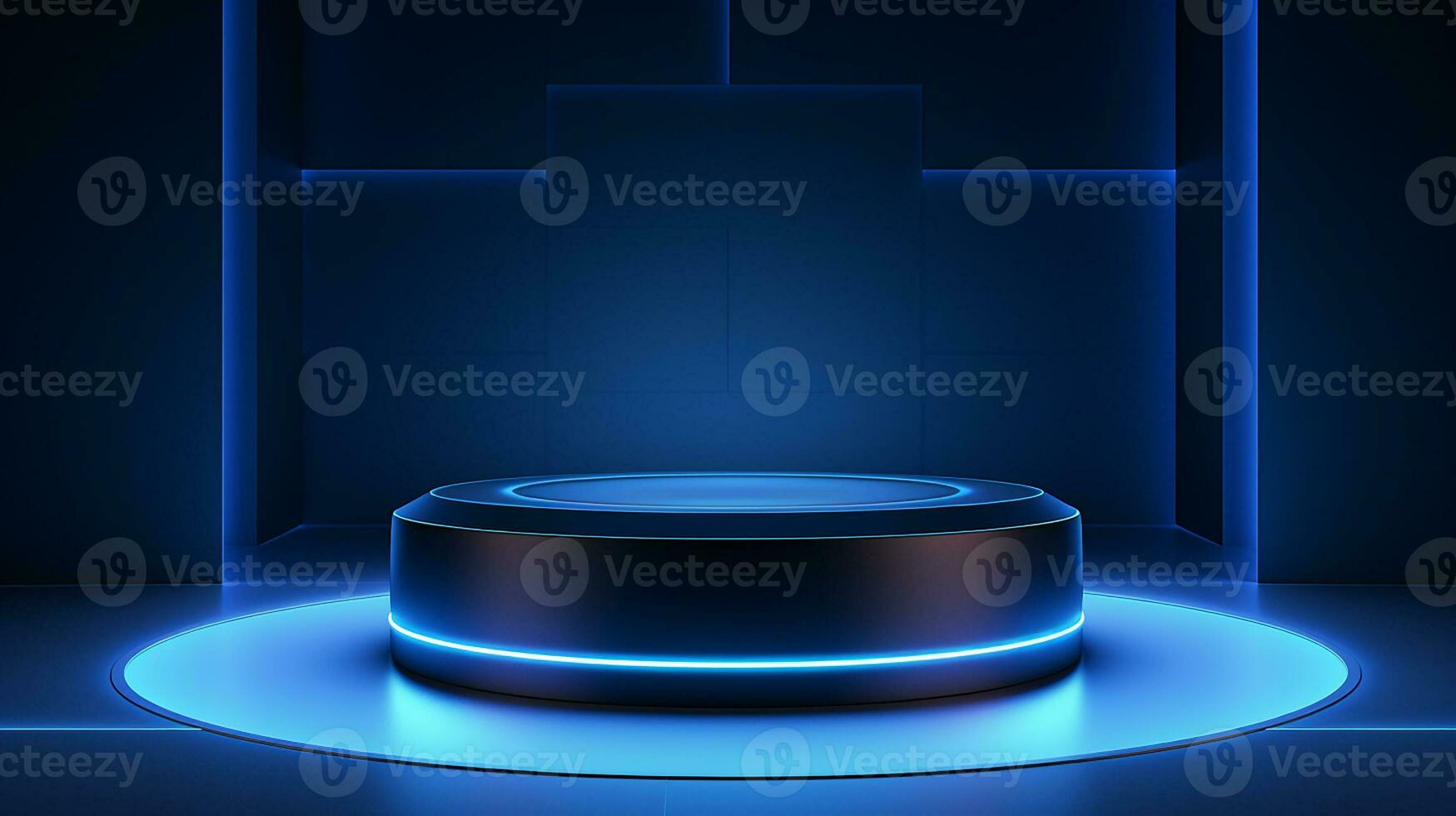 AI generated 3d rendered empty display glass podium with blue lights Minimal scene for product display presentation photo