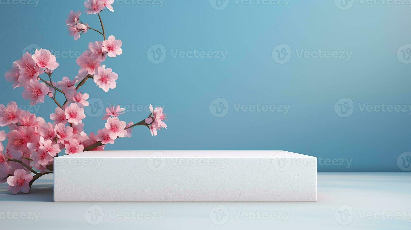AI generated 3d rendered pastel empty display podium with flowers Minimal scene for product display presentation photo