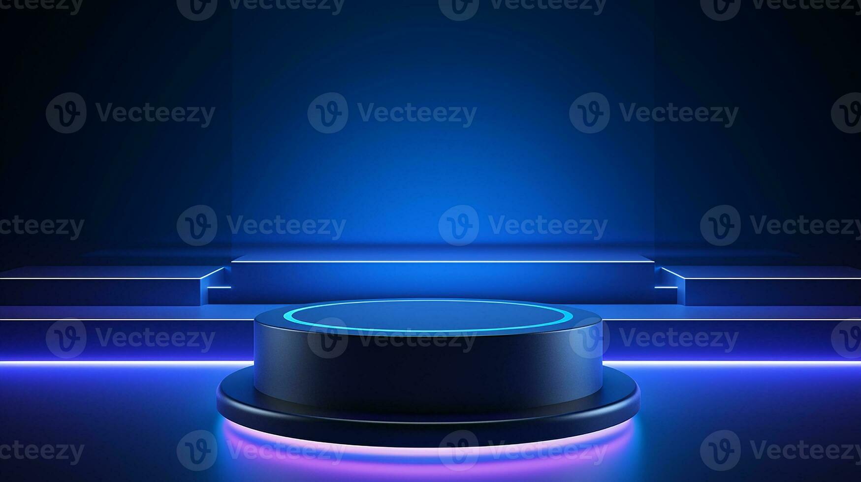 AI generated 3d rendered empty display glass podium with blue lights Minimal scene for product display presentation photo