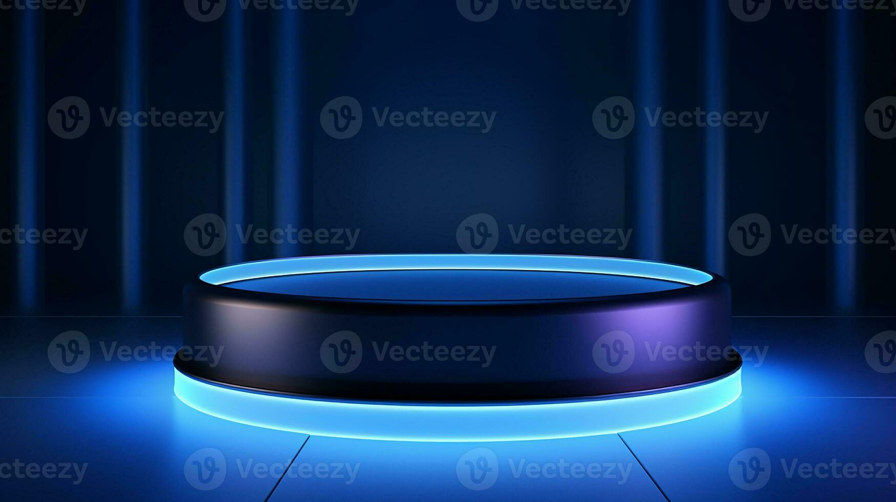 AI generated 3d rendered empty display glass podium with blue lights Minimal scene for product display presentation photo