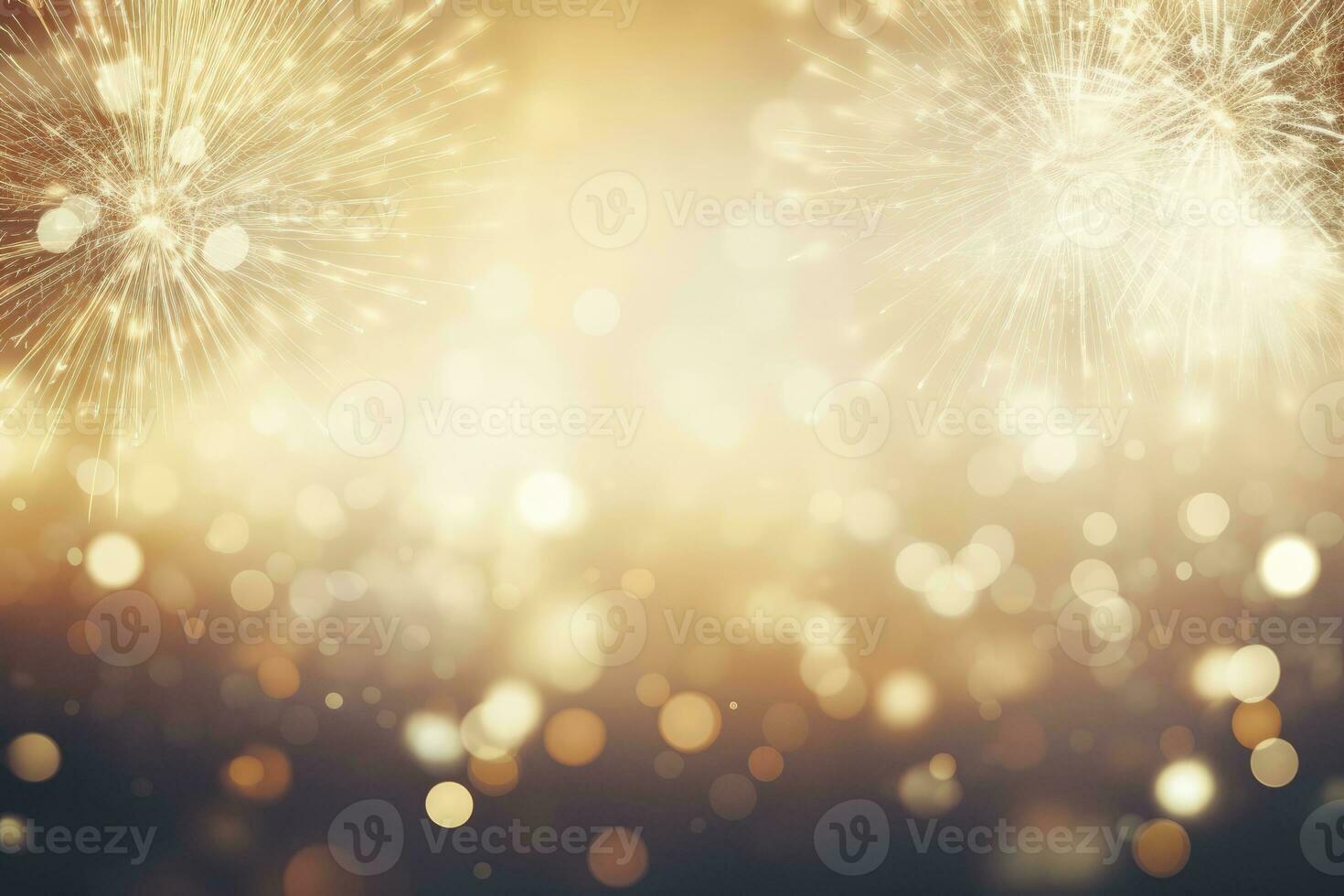 AI generated Gold Vintage Fireworks and bokeh on New Year's Eve and copy space. AI Generated photo