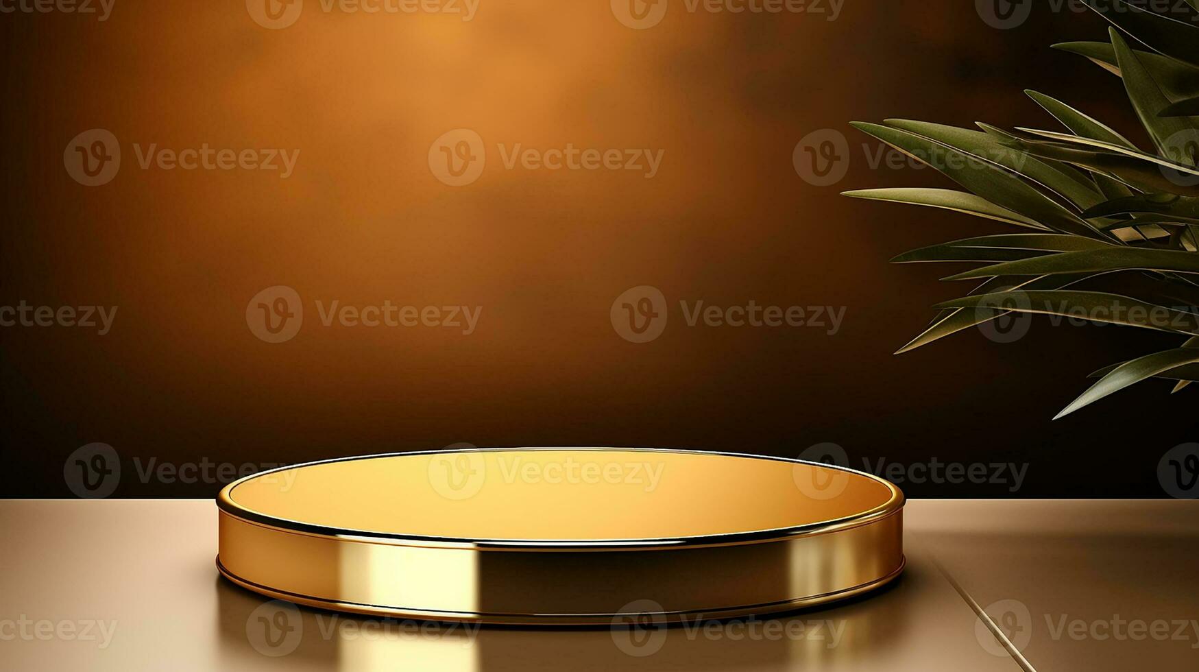 AI generated 3d rendered empty display elegant luxury black and gold theme podium with leaves Minimal scene for product display presentation photo